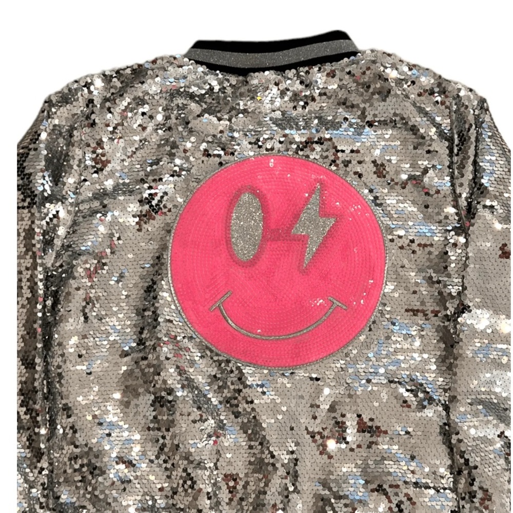 Sequin Smiley Face Kids Bomber Jacket
